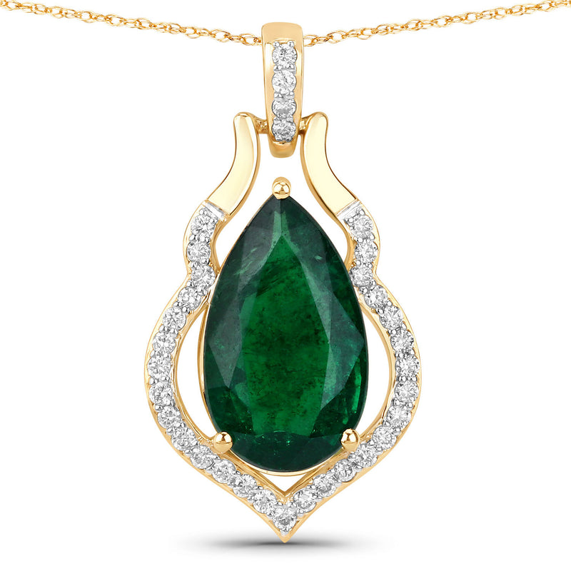 IGI Certified 3.60 Carat Genuine Zambian Emerald and White Diamond 14K Yellow Gold Pendant