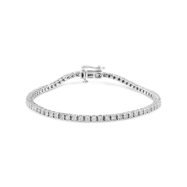 .925 Sterling Silver 1.0 Cttw Miracle Set Round-Cut Lab Grown Diamond Illusion Tennis Bracelet (F-G Color, VS2-SI1 Clarity) Size 7"