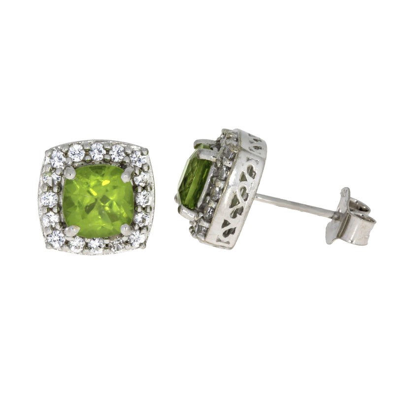 Peridot Created Sapphire Stud Earrings Sterling Silver