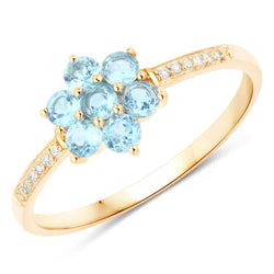 0.57 Carat Genuine Swiss Blue Topaz and White Diamond 10K Yellow Gold Ring