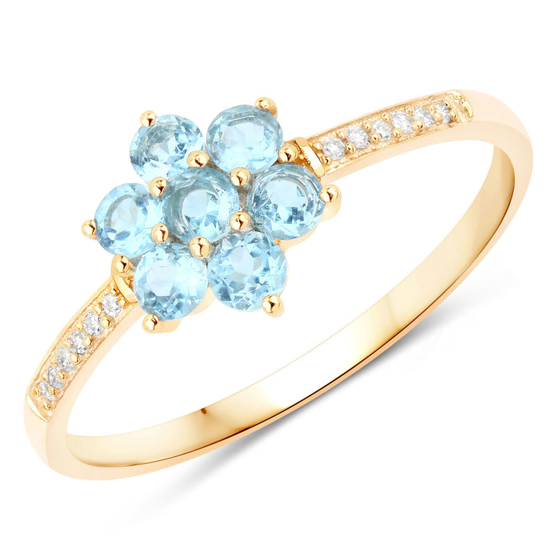 0.57 Carat Genuine Swiss Blue Topaz and White Diamond 10K Yellow Gold Ring