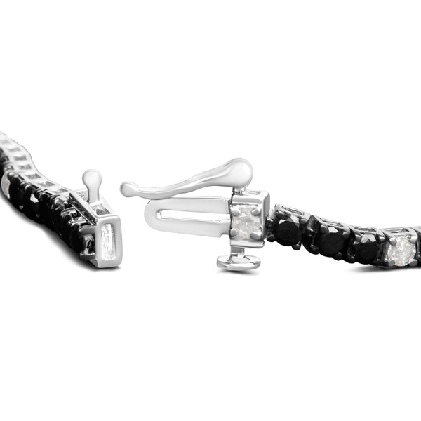 .925 Sterling Silver 4.0 Cttw with Alternating White Diamond and Black Diamond Tennis Bracelet (Black and I-J Color, I3 Clarity) - Size 7.25" Inches