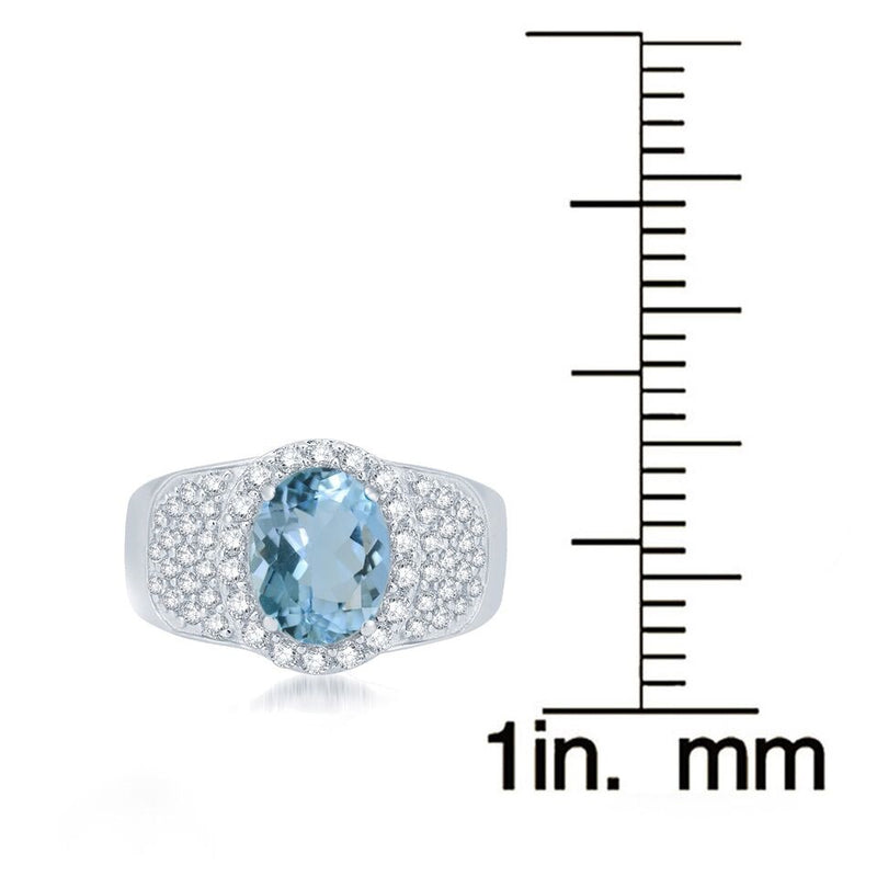 V3 Jewelry 3.50 CT Natural Aquamarine & White Topaz Pavé Halo Ring
