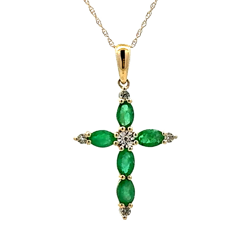 .65ct Emerald Cross Religious Pendant 10KT Yellow Gold