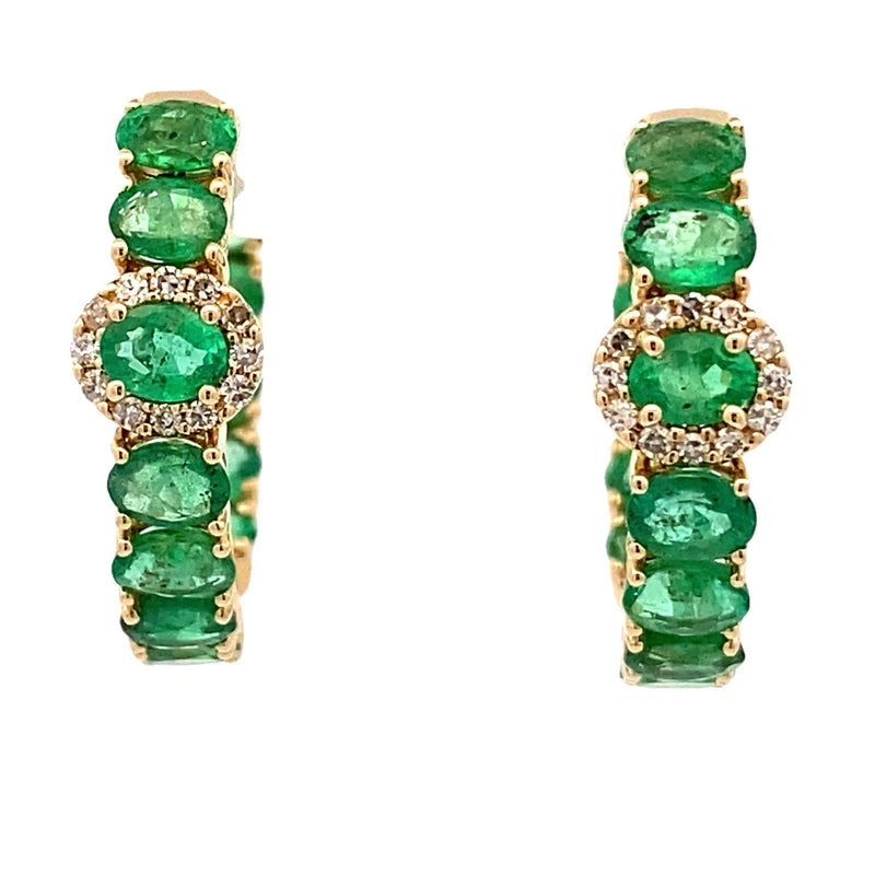 4.50ct Emerald Diamond Hoop Earrings 14KT Yellow Gold