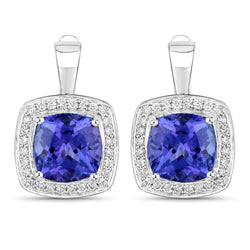 5.95 Carat Genuine Tanzanite and White Diamond 14K White Gold Earrings