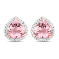 3.27 Carat Genuine Morganite and White Diamond 14K Rose Gold Earrings