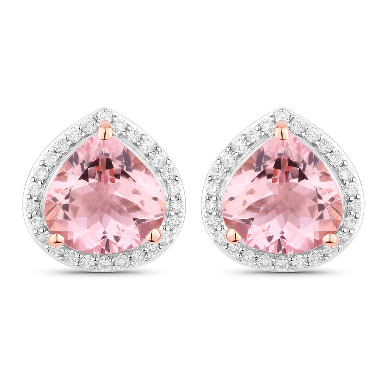 3.27 Carat Genuine Morganite and White Diamond 14K Rose Gold Earrings