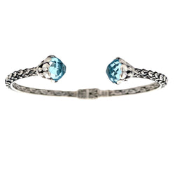 Genuine Blue Topaz Bangle Bracelet Sterling Silver