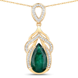 IGI Certified 4.33 Carat Genuine Zambian Emerald and White Diamond 14K Yellow Gold Pendant