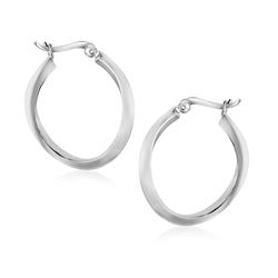 Sterling Silver Twist Design Oval Shape Hoop Earrings