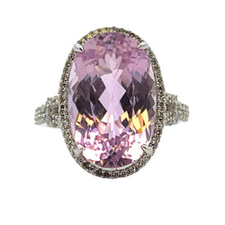 Genuine 11.96ct Kunzite Diamond Ring 14KT White Gold