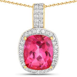 6.87 Carat Genuine Pink Topaz and White Topaz .925 Sterling Silver Pendant