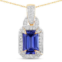 2.08 Carat Genuine Tanzanite and White Diamond 14K Yellow Gold Pendant