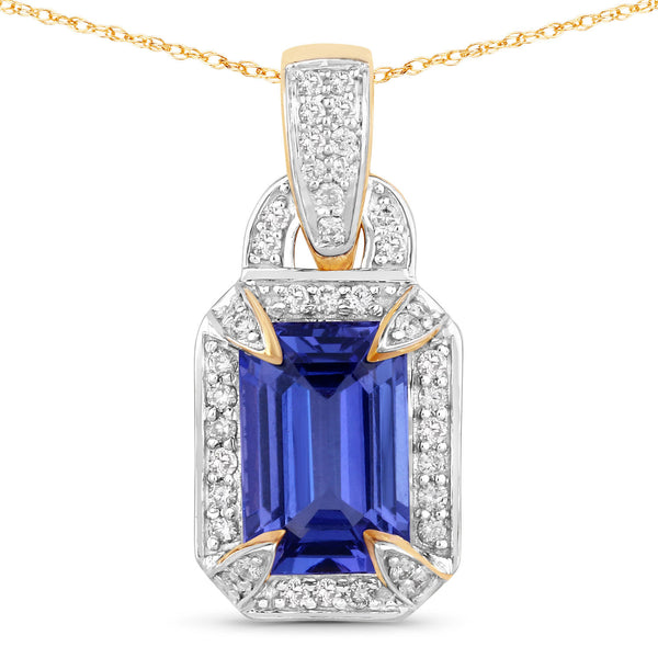 2.08 Carat Genuine Tanzanite and White Diamond 14K Yellow Gold Pendant