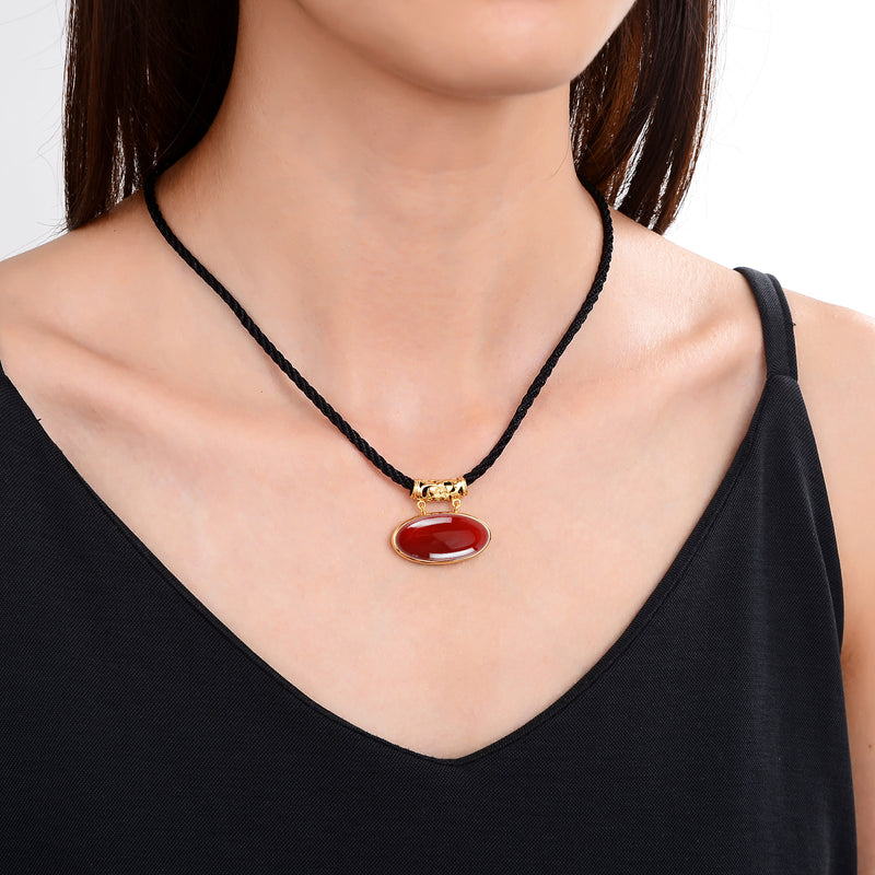 Carnelian Gold plated Sterling Silver Pendant with 18" Black Cord