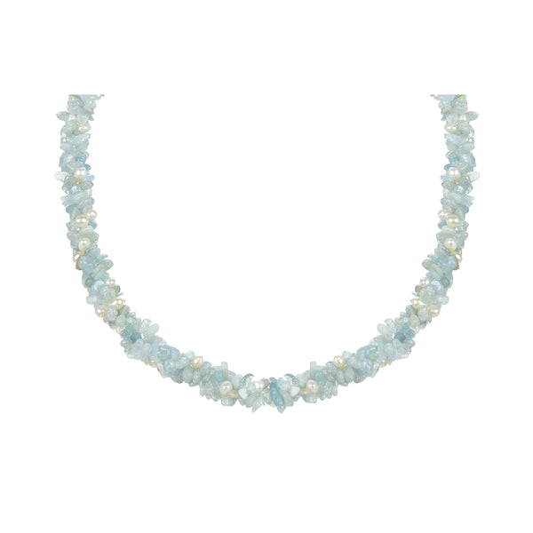 V3 Jewelry Aquamarine and Pearl Strand Necklace