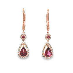 Rhodolite Garnet Diamond Dangle Earrings 14KT Rose Gold