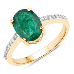 1.70 Carat Genuine Zambian Emerald and White Diamond 14K Yellow Gold Ring