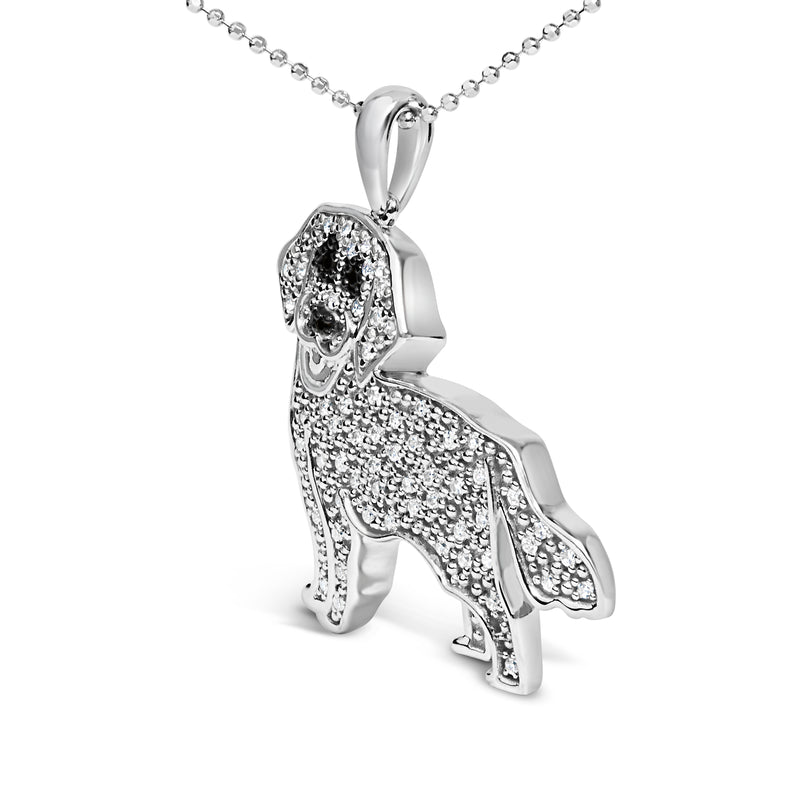 .925 Sterling Silver 1/3 Cttw White and Black Diamond  Labrador Retriever Dog Pendant Necklace (I-J Color, I2-I3 Clarity) - 18" Inches