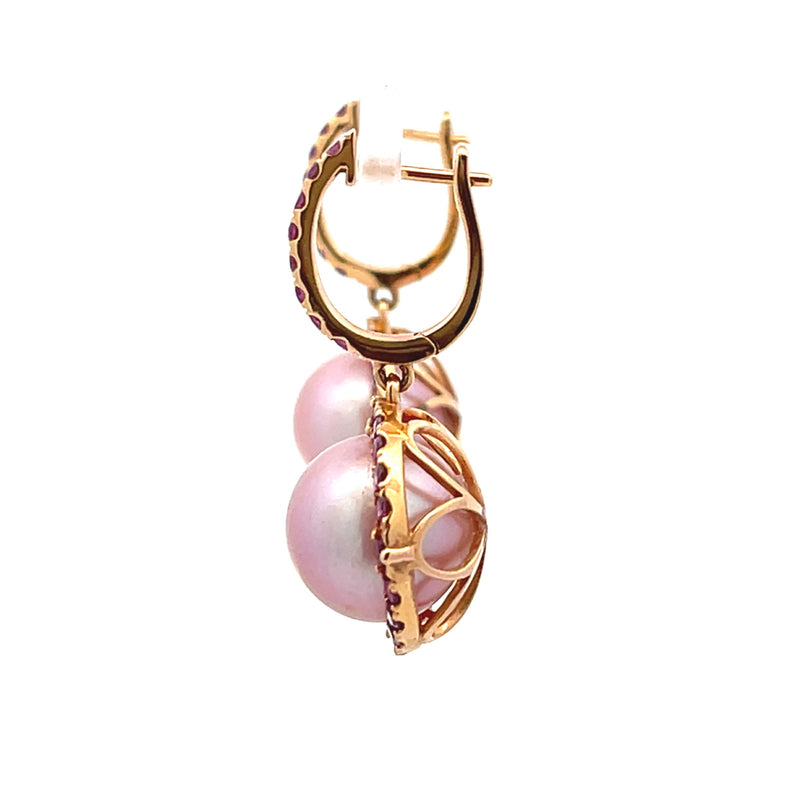 1.60ct FW Pearl Amethyst Dangle Earrings 18KT Rose Gold