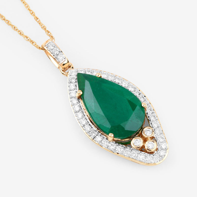 IGI Certified 4.62 Carat Genuine Zambian Emerald and White Diamond 14K Yellow Gold Pendant