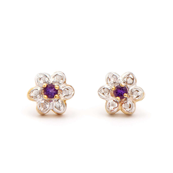 0.25 ctw Amethyst & Diamonds 18K Gold Plated Designer Earrings