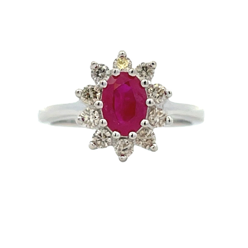 Genuine 1.35ct Ruby Diamond Ring 14KT White Gold