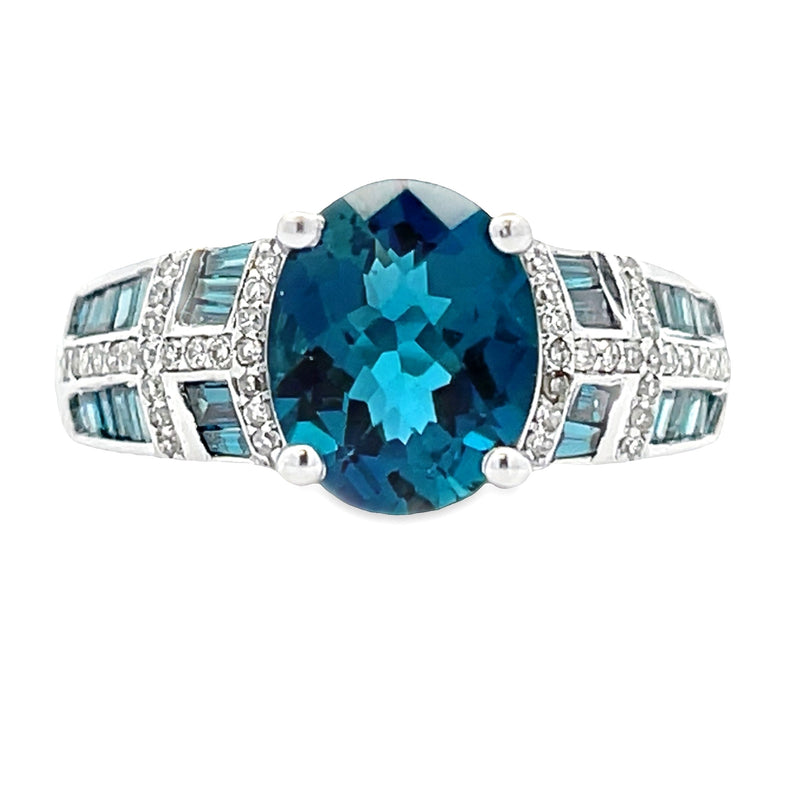 .50ct London Blue Topaz Diamond Ring 10KT White Gold