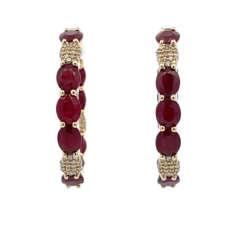 8.30ct Ruby Diamond Hoop Earrings 14KT Yellow Gold