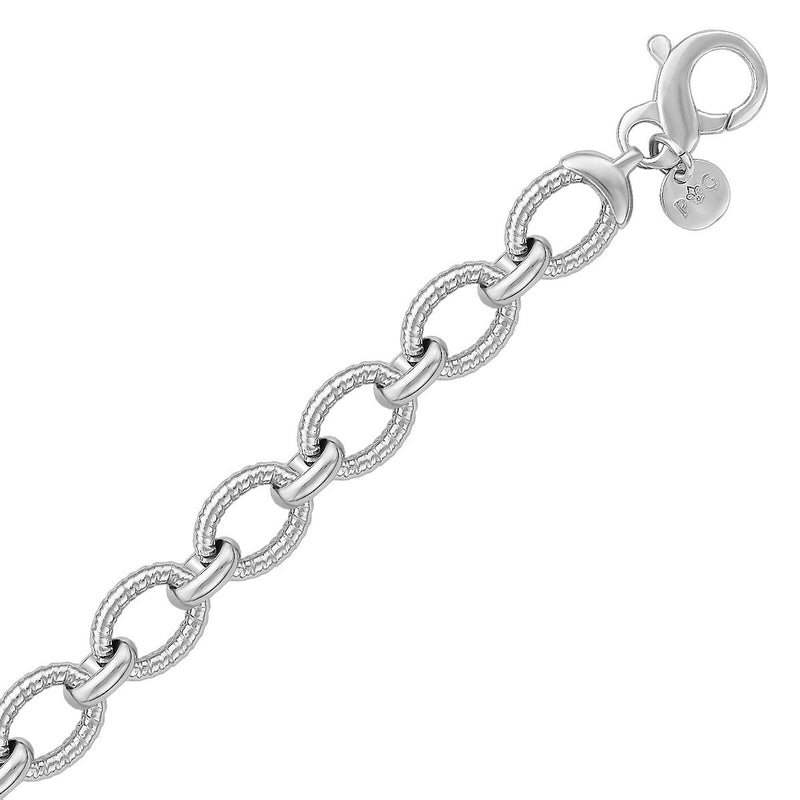 Sterling Silver Oval Cable Design Chain Link Bracelet