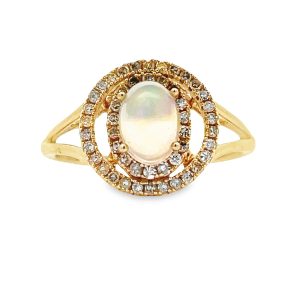 Natural .94ct Opal Diamond Ring 14KT Yellow Gold