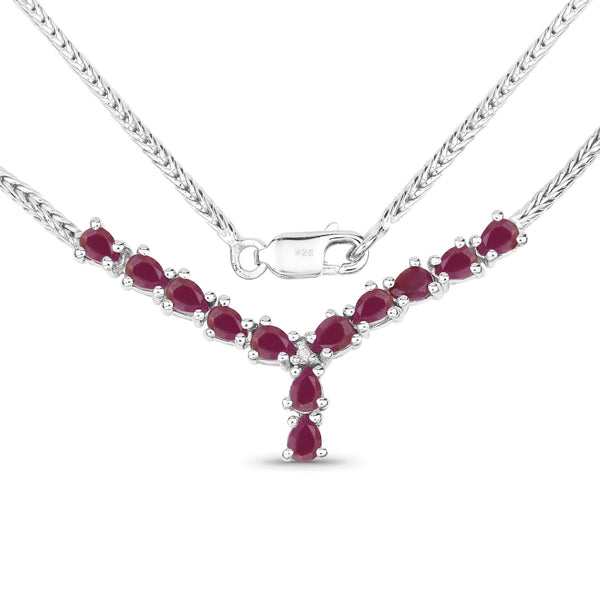2.41 Carat Genuine Ruby and White Diamond .925 Sterling Silver Necklace