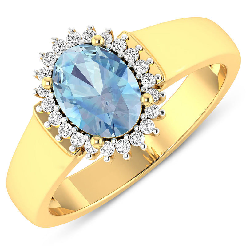 1.16 Carat Genuine Aquamarine and White Diamond 14K Yellow Gold Ring