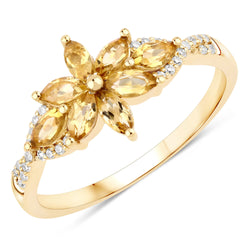 0.64 Carat Genuine Citrine And White Diamond 10K Yellow Gold Ring