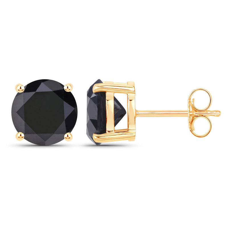 3.84 Carat Genuine Black Diamond 14K Yellow Gold Earrings