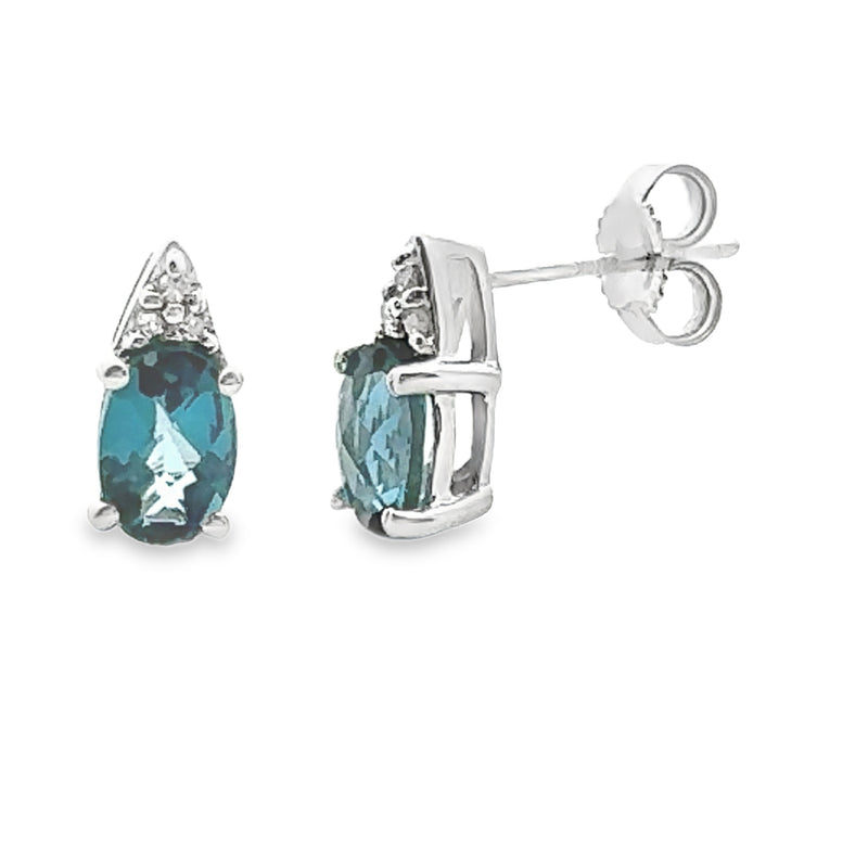 London Blue Topaz Diamond Earrings 10KT White Gold