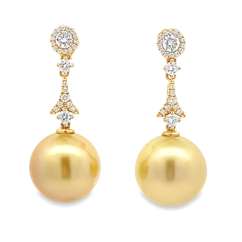 .44ct Pearl Diamond Dangle Earrings 18KT Yellow Gold