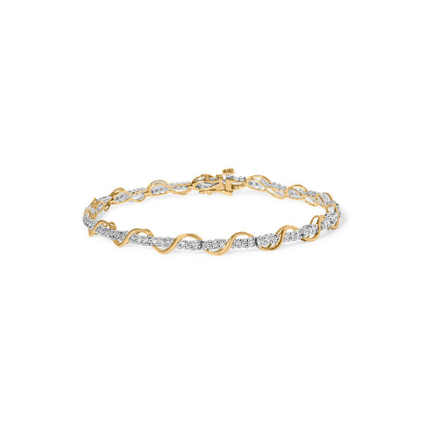 10k Two-Tone Gold 1/2 Cttw Diamond Spiral Over Link Bracelet (I-J Color, I2-I3 Clarity) 7" Inches