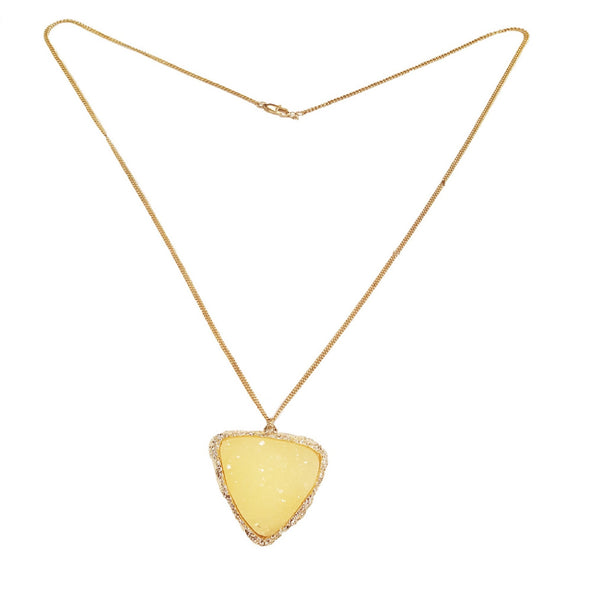 Yellow Drusy & Goldtone Trillion Pendant Necklace