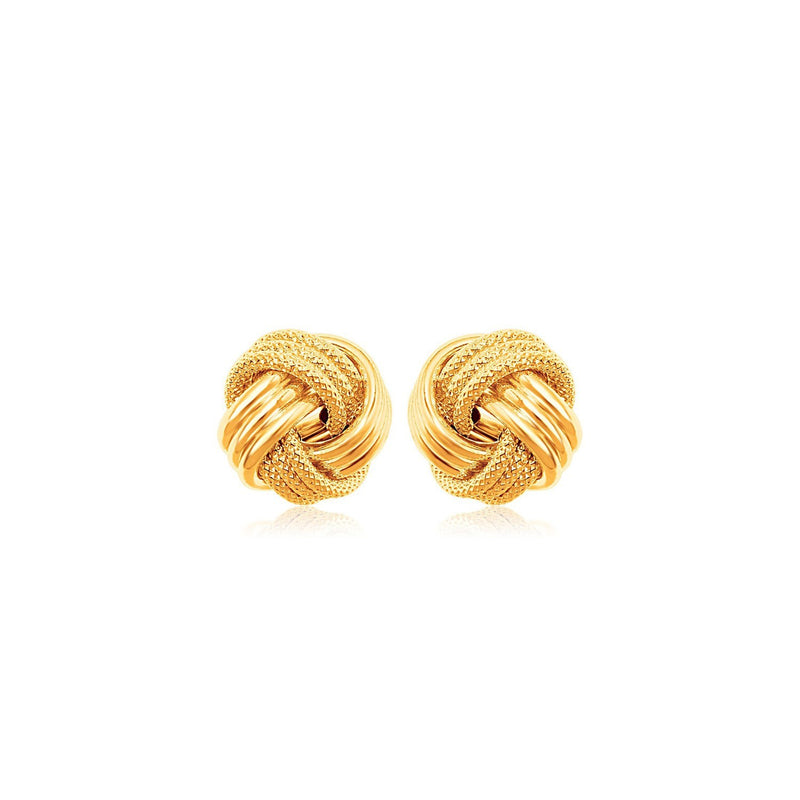 10k Yellow Gold Love Knot with Ridge Texture Earrings