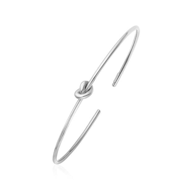 14k White Gold Polished Cuff Bangle with Knot