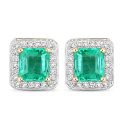 2.15 Carat Genuine Emerald and White Diamond 14K Yellow Gold Earrings