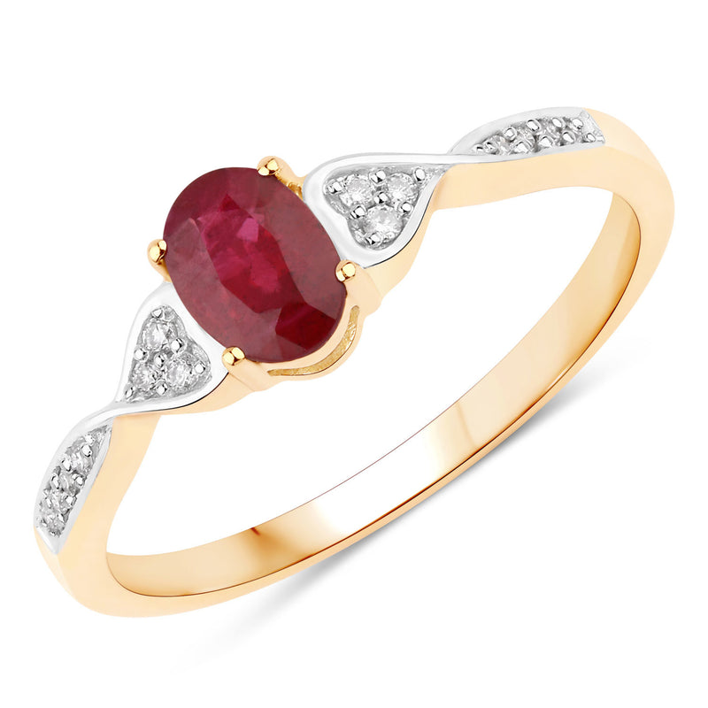 0.57 Carat Genuine Mozambique Ruby And White Diamond 10K Yellow Gold Ring