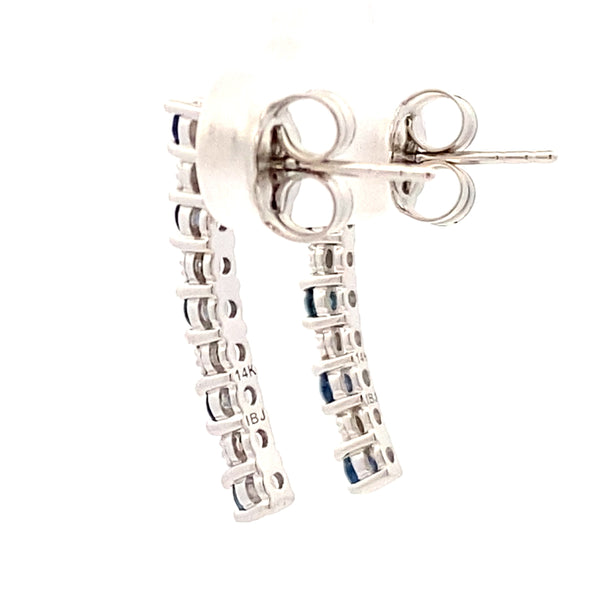 .04ct Sapphire Diamond Stick Earrings 14KT White Gold