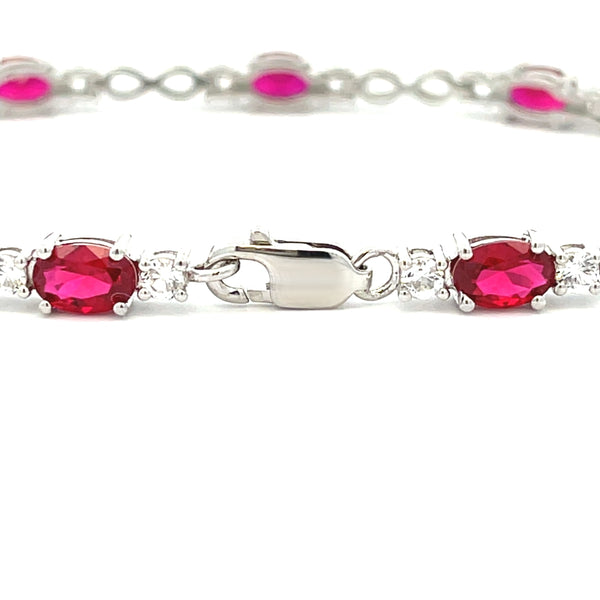 Natural Created Ruby Tennis Bracelet Sterling Silver