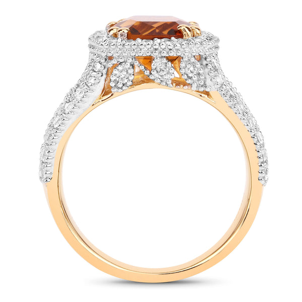 3.71 Carat Genuine Citrine and White Topaz .925 Sterling Silver Ring