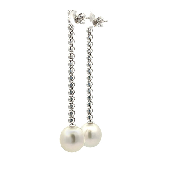2.99ct South Sea Pearl Dangle Earrings 18KT White Gold