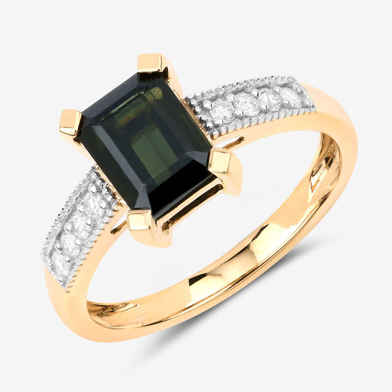 1.91 Carat Genuine Green Tourmaline and White Diamond 14K Yellow Gold Ring