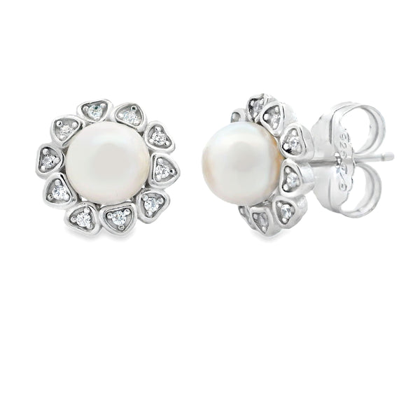 FW Pearl Cubic Zirconia Earrings Sterling Silver